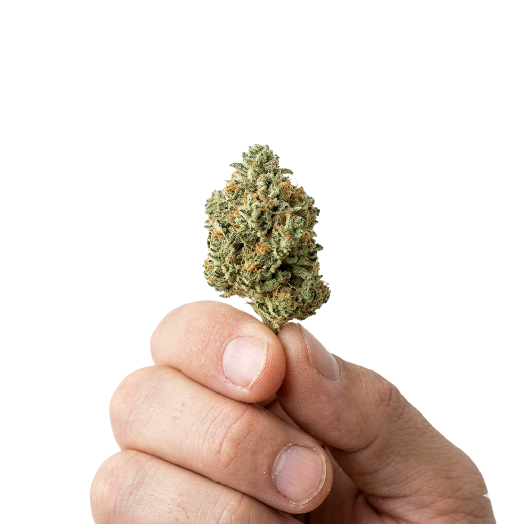 Hand hält Cannabis-Blüte