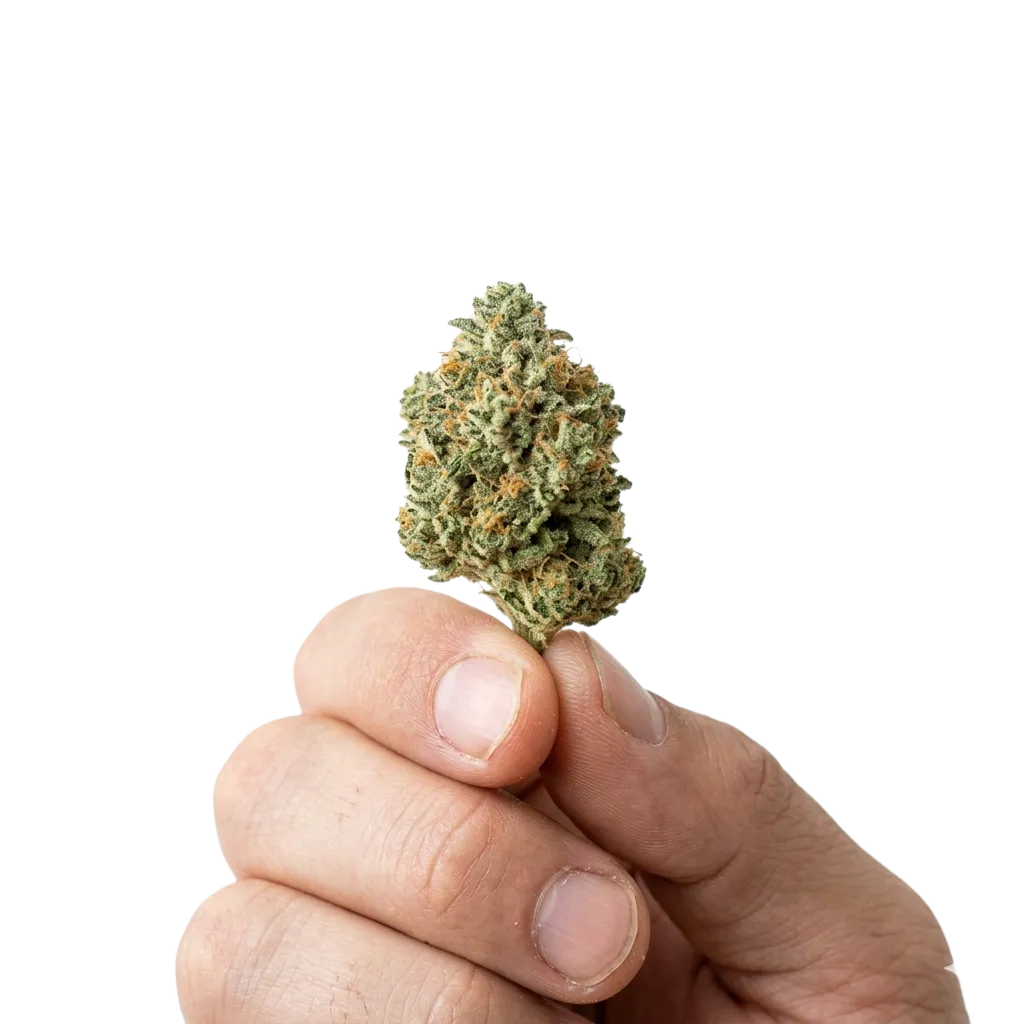 Hand hält Cannabis-Blüte